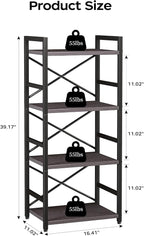 Homeiju Grey Bookshelf, 4 Tier Small Bookcase - Image 3