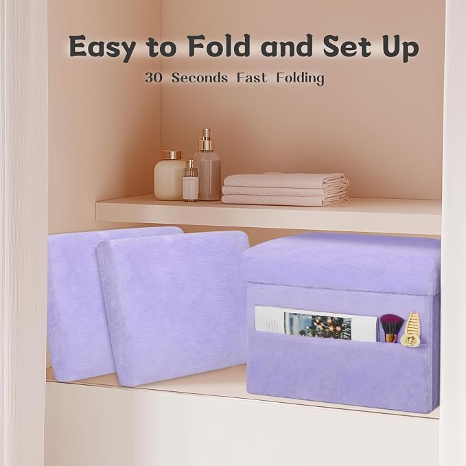 Small Ottoman with Storage, Folding Soft Fur Storage Foot Rest Stool with - Image 5