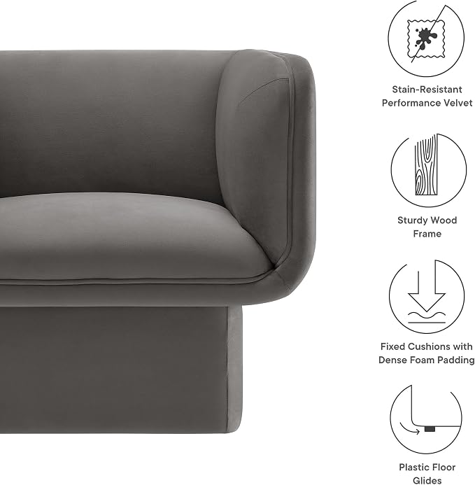 Modway Tate Performance Velvet Accent Chair in Storm Gray - Image 4