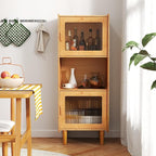 Giantex Bamboo Storage Cabinet, 3-Cube Bookcase, Freestanding Liquor Display - Image 4