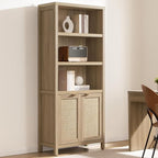 SICOTAS Bookcase 71" Tall Bookshelf 5 Tier Rattan Boho Bookcase by SICOTAS