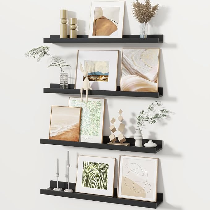 Fun Memories Picture Ledge Shelves Set of 4, 24 Inch Rustic Wall Mounted by FunMemories