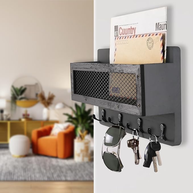 ADIIL Mail and Key Holder for Wall Decorative, Wooden Wall Mount Key Rack - Image 2