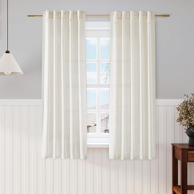 Cream Linen Curtains 63 Inch for Bedroom Natural Semi Sheer Light Filtering by Nanspring