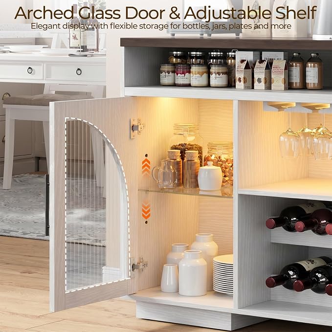 Wine Bar Cabinet, Arched Glass Doors, Wine Rack, Adjustable Shelves, Sideboard - Image 4