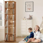 YOWOS Rotating Bookshelf Tower, 360° Display Spinning Bookcase, Bamboo - Image 7
