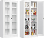 Glass Display Cabinet With Doors, 4 Adjustable Shelves by Anxxsu