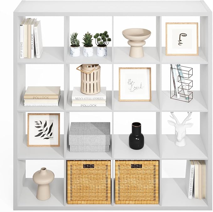 Furinno Simple Cube Storage Organizer, 16-Cube Display Shelf, Open Back - Image 5
