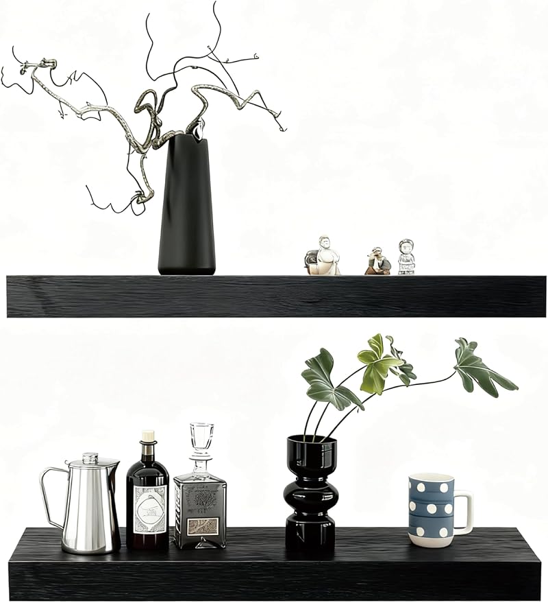 Solid Wood Floating Shelves, 31.5in Finished Real Wood Wall Shelves by Unknown