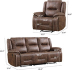 EBELLO Faux Leather Manual Recliner Sofa Set, Double 1 Seat Reclining Chair - Image 2