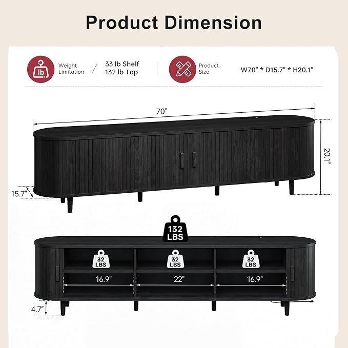 70" Mid Century Modern TV Stand, Wood TV Consoles - Image 3