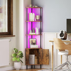 HOOBRO Corner Cabinet with LED Light, Corner Shelf Stand with Storage and Doors - Image 4