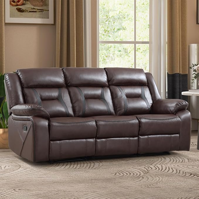 EBELLO Faux Leather Manual Reclining Sofa, 3 Seat Recliner Sofa Chair, Couch by EBELLO