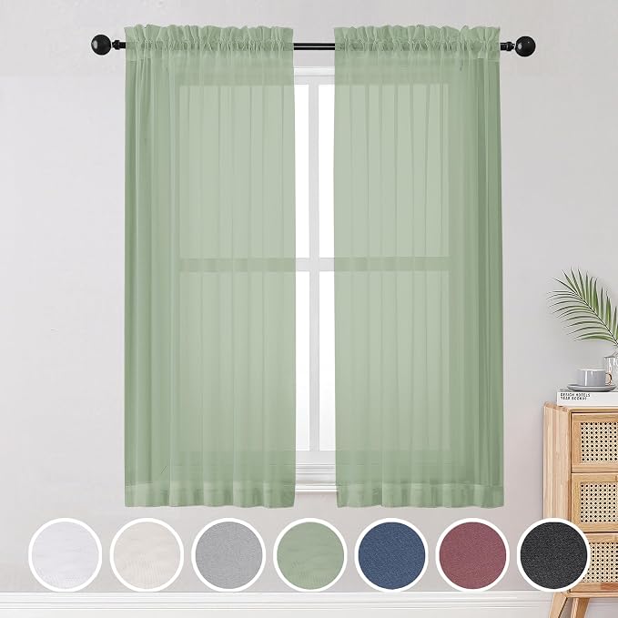 Sheer Curtains Living Room 54 inches Long, Rod Pocket Curtain Sheers Bedroom by OWENIE
