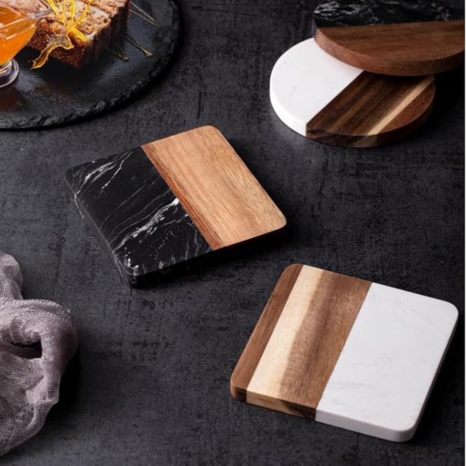 I-LAN 4-Piece Marble and Wood Coasters - Image 4