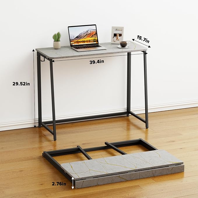 WOHOMO Folding Desk, Small Writing Desk 39.4", Space-Saving Foldable Laptop - Image 2