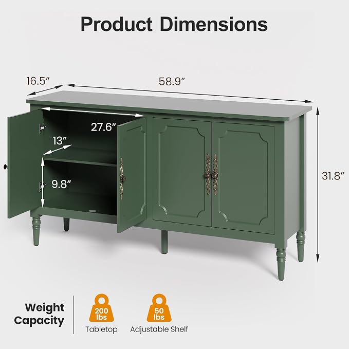 RoyalCraft Buffet Cabinet with Storage, Mid Century Modern Painted Credenza - Image 2