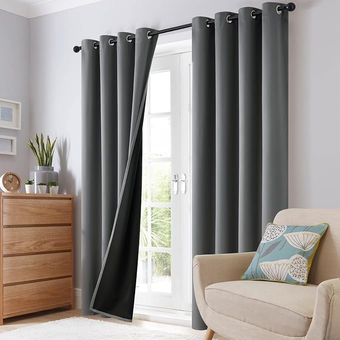 SimpleHome Grey 100% Blackout Curtains Room Darkening Living Room 54 Inch | - Image 8
