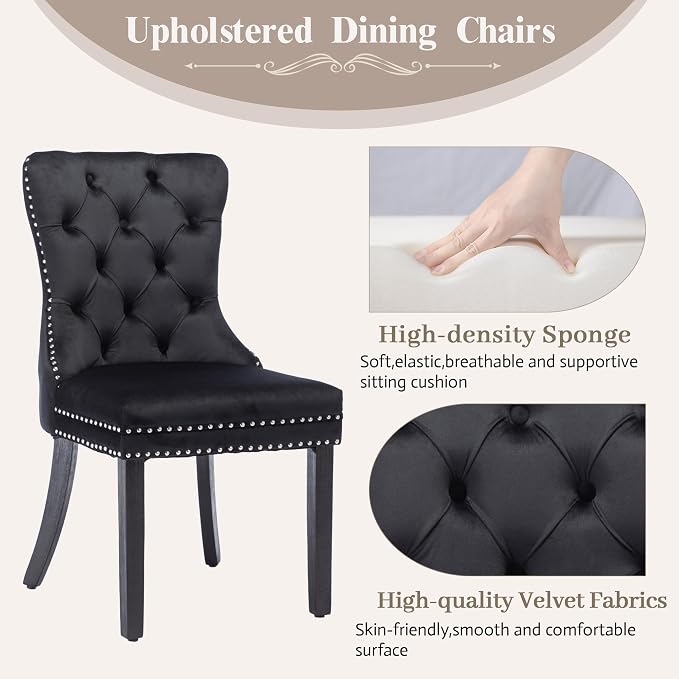KCC Velvet Dining Chairs Set of 2, Upholstered High-end Tufted Dining Room Chair - Image 4