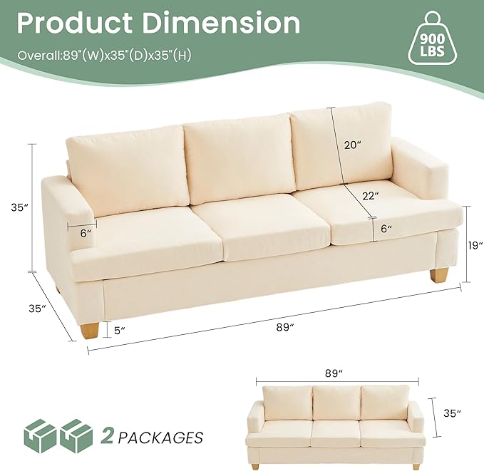YOUDENOVA Sofa, 3 Piece Set Comfy Sofa, Loveseat & 2 3-Seater Couch - Image 2