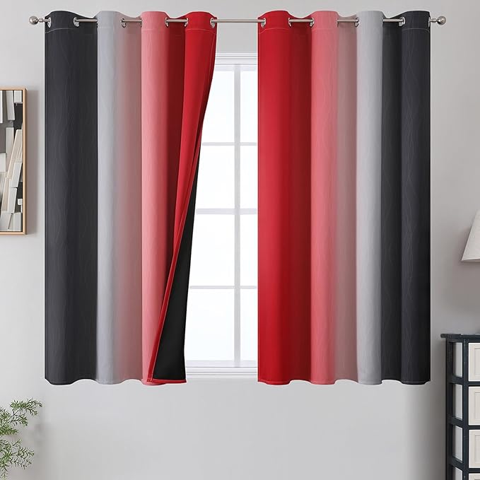 Red and Black Ombre Blackout Bedroom Curtains 54 Inch Long | Room Darkening by ESTELARTEXTILER