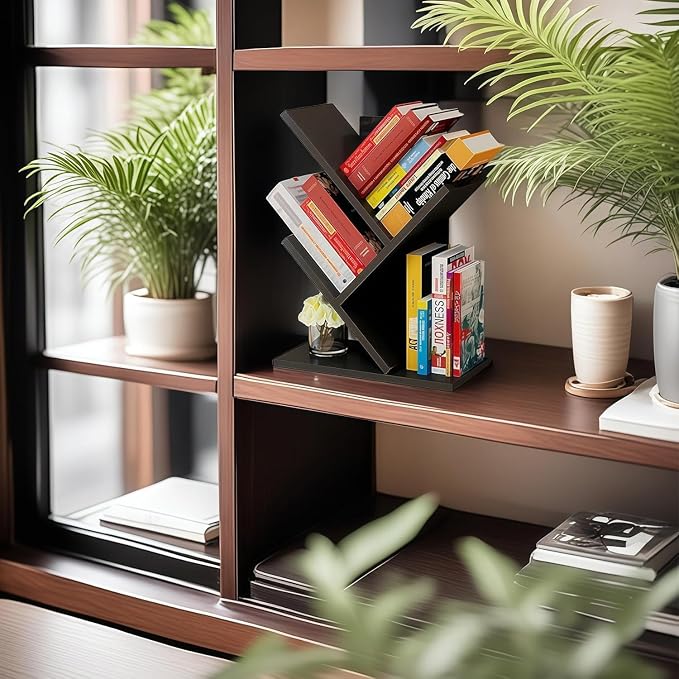 Godferyxin Tree Bookshelf, 3-Tier Wood Small Bookshelf and Mini Bookcase - Image 8