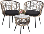 Kromax 3 Piece Bistro Set, Modern Outdoor Wicker Patio Furniture by KROMAX