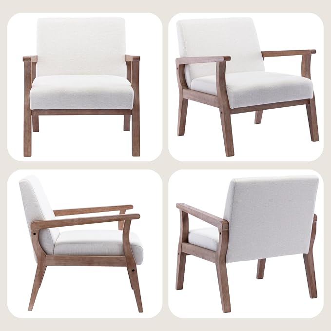 BESTANO Accent Chair Mid Century Modern Armchair, Linen Upholstered Living Room - Image 3