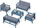SERWALL HDPE Patio Furniture Set, 5 Piece All Weather Wood-Like Sectional by SERWALL