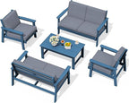 SERWALL HDPE Patio Furniture Set, 5 Piece All Weather Wood-Like Sectional by SERWALL