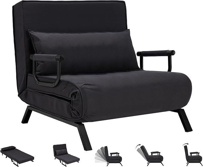 Hupmad Convertible Bed Sleeper Chair, Tri-fold Upholstered Armchair Sleeper by Hupmad
