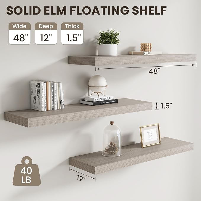 Dreamland 48 inch Floating Shelves, Rustic Wood Floating Wall Shelf - Image 2