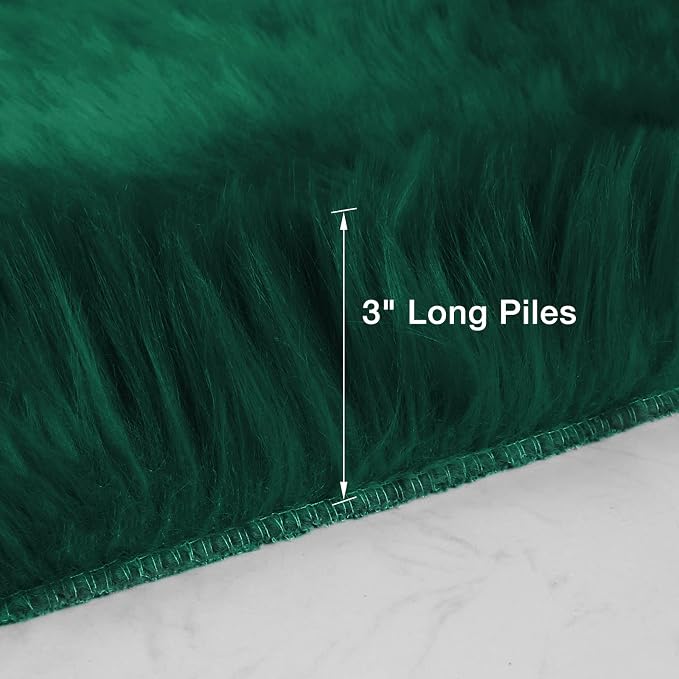 Emerald Green Faux Sheepskin Throw Rug 2x3 ft, Fluffy Fur Seat Chair Covers | - Image 2