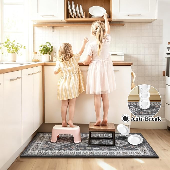 HEBE Boho Kitchen Rugs Set of 3, Non Slip Washable Kitchen Mats - Image 8