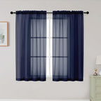 Navy Blue Sheer Curtains for Bedroom Living Room 45 Inch Length 2 Panels by WelvetBLK