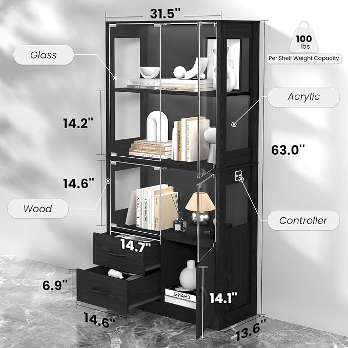 VersionTECH. Glass Display Cabinet, 4-Tier Curio Cabinet - Image 2