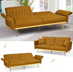 70” Velvet Futon Sofa Bed with 2 Pillows and Adjustable Armrests, Convertible - Image 4