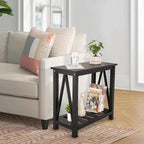 Narrow Side Table with Storage Shelf 2 Tier Wooden Nightstand Bedside Tables - Image 4