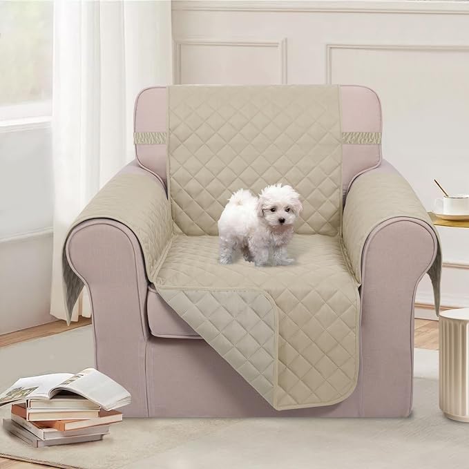 U-NICE HOME Reversible Recliner Chair Covers, Sand/Beige | 23''Armchair Cover - Image 2