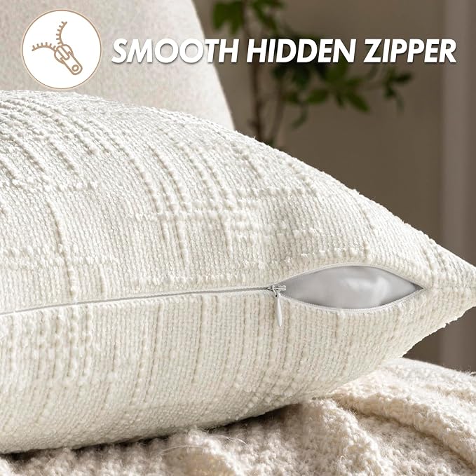 MIULEE Chenille Textured Euro Pillow Covers Cream White 22x22 Set of 2 | Slubby - Image 7