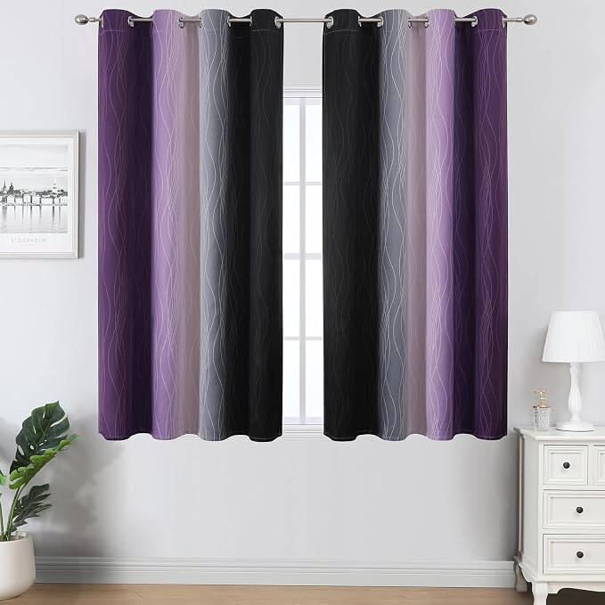 Black and Purple Ombre Blackout Curtains 54 Inch Length | Room Darkening - Image 2