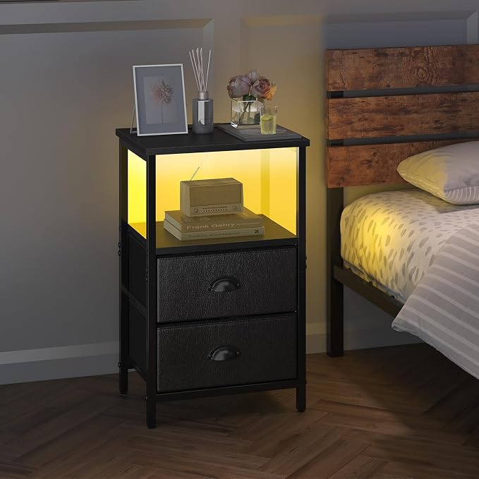 sthmec Nightstand with Charging Station, LED Night Stand Set 2, Bedside Table - Image 7