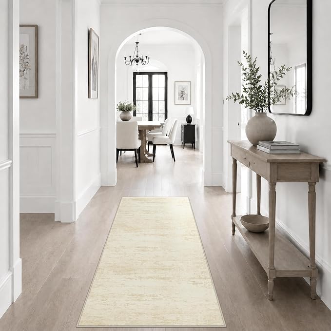 2x5 Washable Runner Rug：Modern Abstract Kitchen Soft Carpet Beige | - Image 5