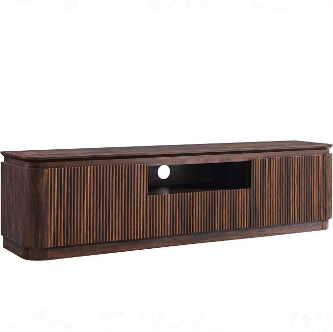 70" Fluted TV Stand for TVs Up to 80", Mid Century Modern Entertainment Center - Image 8