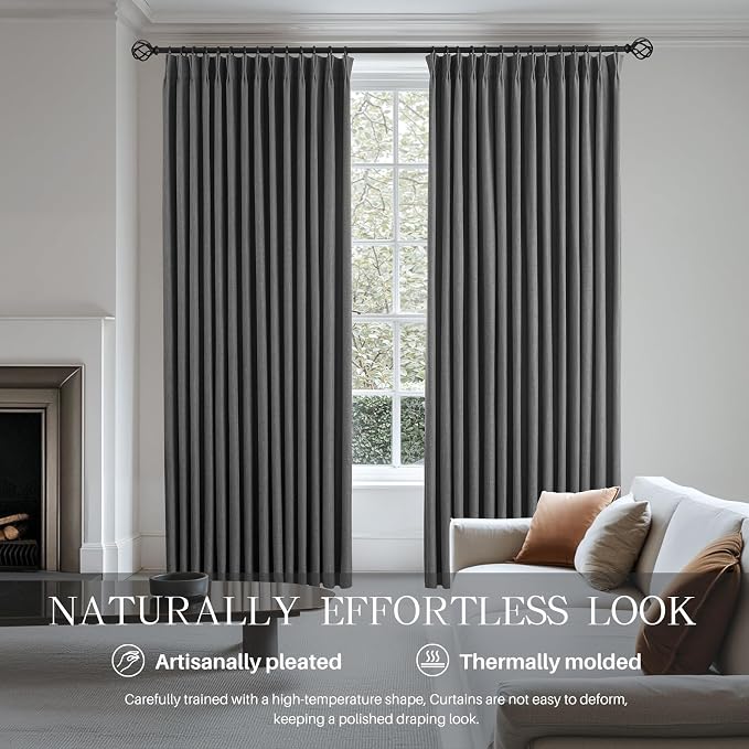 Pinch Pleated Linen Curtains 100% Blackout 102 Inches Long - Image 4
