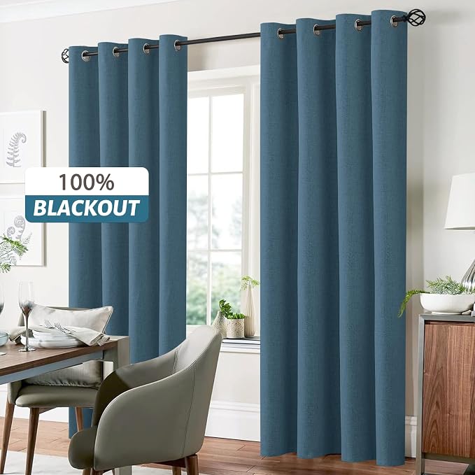 Yakamok Dusty Blue Linen Textured Curtains 84 Inches Long - Image 7