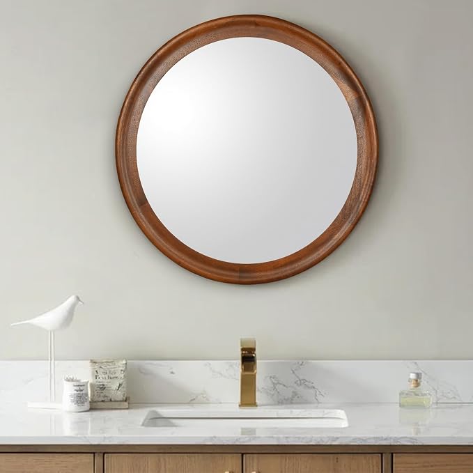 Round Wood Mirror for Wall, 24 Inch Circle Decorative Mirror - Image 3