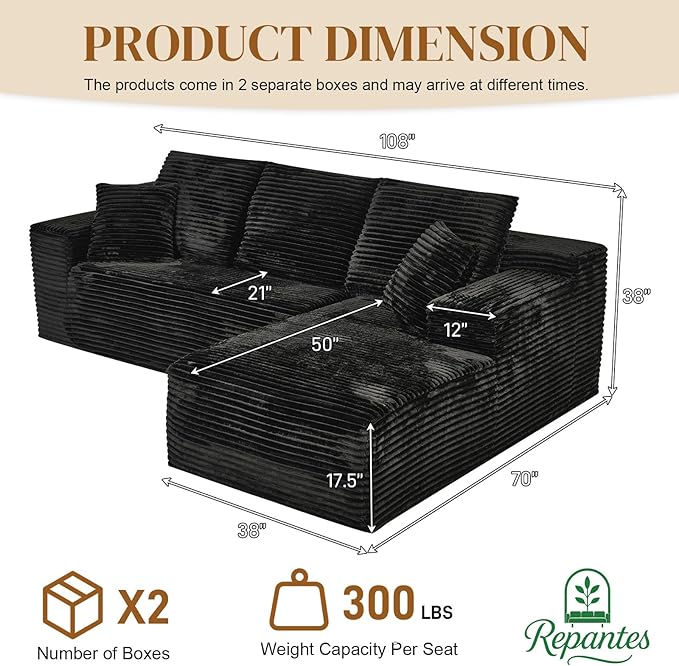 108" L Shaped Boneless Sectional Couches - Image 2