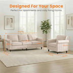 2 Piece Living Room Sofa Sets, Modern 3 Seater Sofa and Armchair Sets, Linen - Image 2