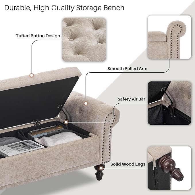 SOFTHION Storage Bench for Bedroom, Upholstered Chenille Storage Ottoman - Image 4